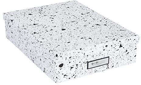 BIGSO OSKAR Dokumentenbox für A4 Papier, Broschüren usw. – Schreibtischablage mit Deckel und Griff – Aufbewahrungsbox aus Faserplatte und Papier – schwarz gesprenkelt