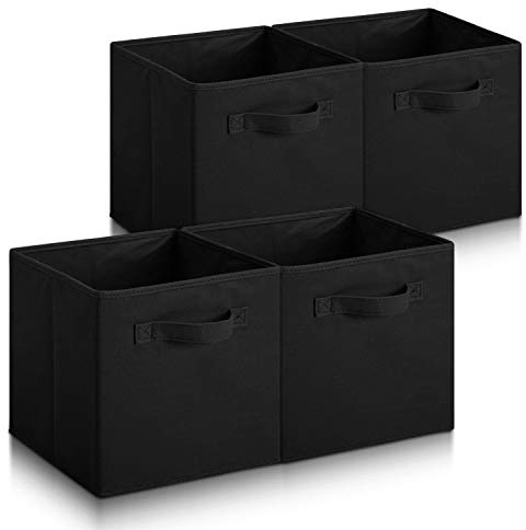 Hibtn Set of 4 Foldable Storage Box, Fabric with Handles Storage Cubes And Cloth Storage Organizer Drawer For Closet And Toys Storage,27 x 27 x 27 cm, Black