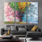 HIPWST Cuadros 4-Jahreszeiten-Baum-Bilder für Heimdekoration, abstraktes buntes Poster, Wandkunst Wohnzimmer, Landschaft, rahmenlos, 50x70cmx3