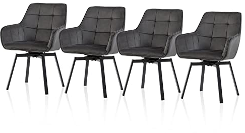 TUKAILAI Esszimmerstühle Drehbar 4er Set, Drehstuhl esszimmer Samt mit Armlehnen Rückenlehne Gepolsterter Sitz Metallbeine, Armlehnstuhl Küchenstühle Polsterstuhl Sessel für Küche (Grau)