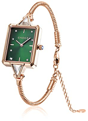 GNOCE Brazalete Reloj Cuadrado Chapado En Oro Rosa De 18 Quilates Se Puede Personalizar Con Amuletos Reloj De Mujer Con Cristal De Zafiro