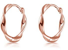Immobird Creolen Rosegold Klein 925 Sterling Silber Creolen Ohrringe Einfach Klassische Kreolen Ohrringe für Damen Herren Durchmesser 15.5mm Twisted (Rosegold)