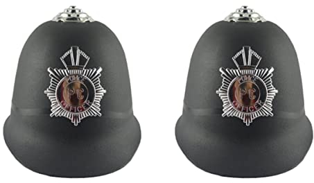 Abaodam 2 Stück schwarzer englischer Bobby-Polizeihelm, britischer Polizisten-Abzeichen, Hut, Cosplay, Hut, Kapitän für Halloween, Party, Bühnenaufführung, Kostümzubehör