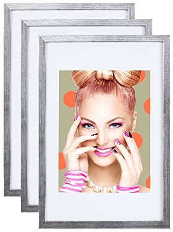 3er 5er Set Holz Bilderrahmen Lifestyle Plexi Foto Rahmen Collage Wanddeko Poster S111: Farbe: 3er Pack Silber | Format: 40x50