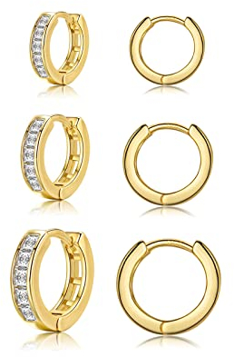 Creolen Gold Ohrringe für Frauen Mädchen Herren, goldene Ohrringe mit Zirkonia Schlafen Ohrringe Set Damen Geburtstag Geschenke Weihnachten
