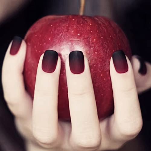 Allereya Short Square Press on Nails Schwarz Rot Ombre Matte Künstliche Nägel Glänzende Ballerina-Nägel Vollständige Abdeckung Acrylnägel Clip-on-Nägel Tipps für Frauen und Mädchen 24 Stück