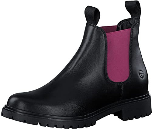 Tamaris Damen Ankle Boots, Frauen Stiefeletten,TOUCHit-Fußbett,halbstiefel,Kurzstiefel,uebergangsschuhe,BLK LEA./Fuxia,42 EU