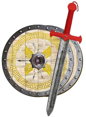 Römisches Schwert und Schild Set - Kinderkostüm - Spielzubehör, Kinderspielzeug, Römer Rüstung, Gladiator, Spartaner, Prinz, Mittelalterliches Kostüm, Grieche, Soldat, Gladiator (Beige/Gelb)