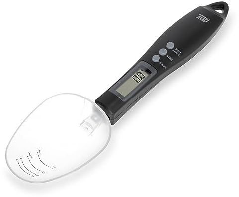 ADE Balance à cuillère numérique Eni | Mesure électronique pour pesage et dosage précis jusqu'à 0,1 gramme | Également pour liquides | Écran LCD | Balance pour aliments pour animaux | noir