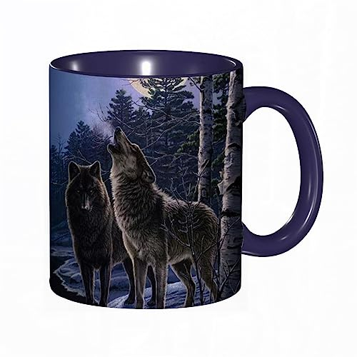 Tasse Keramik Wolf Kaffeetassen Große 330ml Mit Henkel 100% Handbemalt Trinkgläser Mit Griff Personalisierte Geschenk