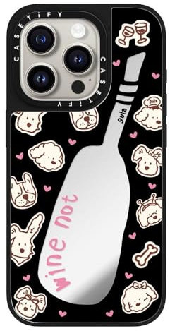 CASETiFY Spiegel Hülle für iPhone 15 Pro [Reflektierend / 1,5m Fallschutz/Kompatibel mit Magsafe] - Wine Not - Silber auf Schwarz