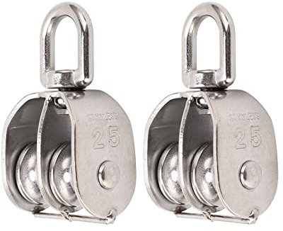 Risegun Umlenkrolle mit 2 Kugellager, M25 Doppel Flaschenzüge Edelstahl 304 Umlenkrolle, 150kg 330lb Hochleistungs-Drehscheibe Block 360-Grad Drehrolle für Kabel Hebezeug