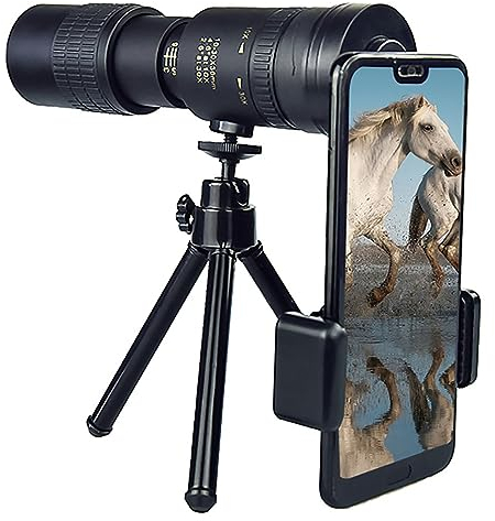 4K 10-300x40mm Super Teleobjektiv Zoom Monokular Teleskope Wasserdicht Stoßfest HD Teleskop mit Stativ und Clip für Vogelbeobachtung/Camping