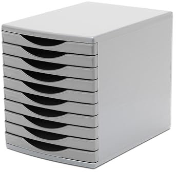 Deflecto Grey Desk Drawer Set - 10 x 30mm Drawers - Modern Style - Desk Organiser - Large Storage - Desktop A4 Storage - Timeless Grey with Black Accents