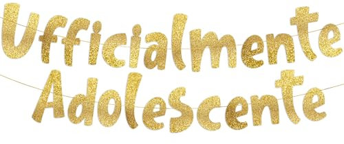Ufficialmente Adolescente, Striscione Glitterato Oro, Decorazioni Feste 13° Compleanno, Decorazioni Divertenti, Idee Regalo,