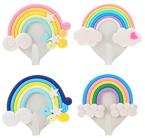 Amosfun 4pcs Rainbow Heart Hook Kids Robe Wall Decals Key Hooks Home Hook Rainbow Hanger Office Iron Backpack
