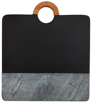 Mud Pie Planche carrée en marbre en bois noir ; 40,6 x 35,6 cm