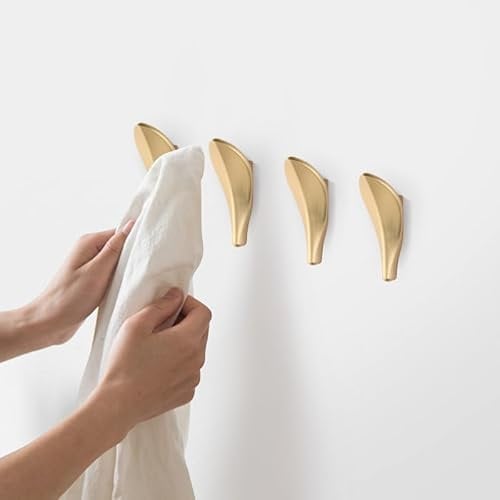 SARIHOSY 5pc Gold Leaf Coat Hooks Modern Contemporary Coat Hook Copper, 5 Pack Solid Brass Hooks to Screw in, Wall Mounted Hooks Gold+Coat+Hooks, Golden Clothes Rail