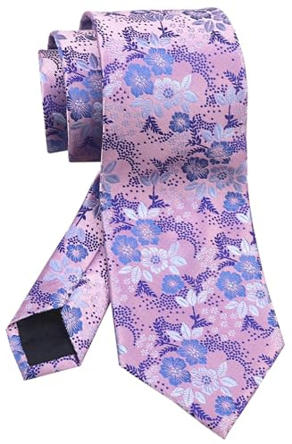 Vinesen Cravate de mariage florale pour homme en jacquard de luxe d'affaires pour garçons d'honneur, rose/bleu, taille unique