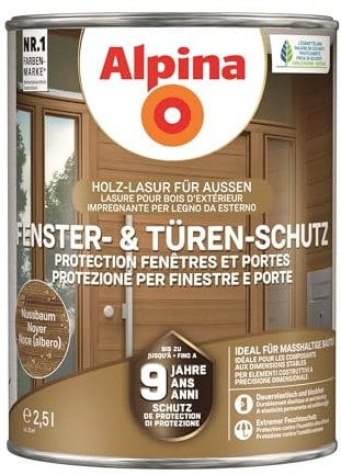 Alpina Fenster- und Türen-Schutz Nussbaum 2,5 Liter seidenmatt