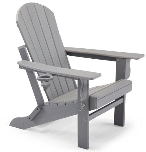 VonHaus Grey Folding Adirondack Chair - Foldable Fire Pit Chair for Garden, Terrace, Patio, Balcony & Outdoors - Waterproof HDPE Slatted Firepit Seat with Wide Armrests & Sloped Back