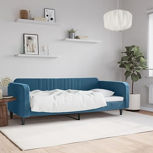 Hommdiy Tagesbett, Gästebett 2-in-1, Sofabett Schlafsofa für Schlafzimmer Wohnzimmer, Bettsofa Sofa, Modernes Design, Samt Sofabett，Blau,Ohne Matratze,90x200 cm