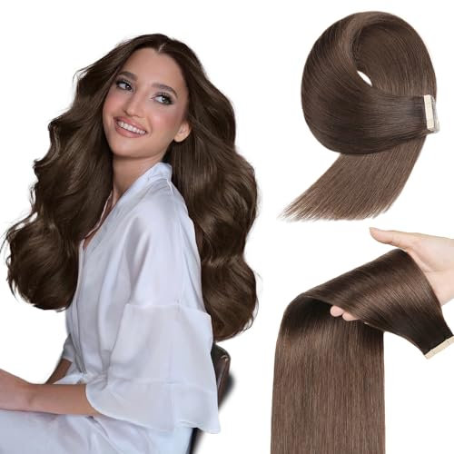 YDDM Tape In Extensions Echthaar 20pcs 35cm 40g Dunkelbraun Invisible Tape Extensions Echthaar Extensions Tape Extensions Echthaar Tape Extensions Skin Weft Haarverlängerung(14Zoll,2#)