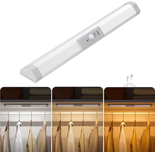 WOBANE Motion Sensor LED Wardrobe Lights, 3 Color Dimmable Rechargeable