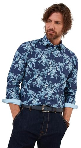 Joe Browns Men's Fashion Bird Print Long Sleeve Shirt, Navy, Regular Fit, L
