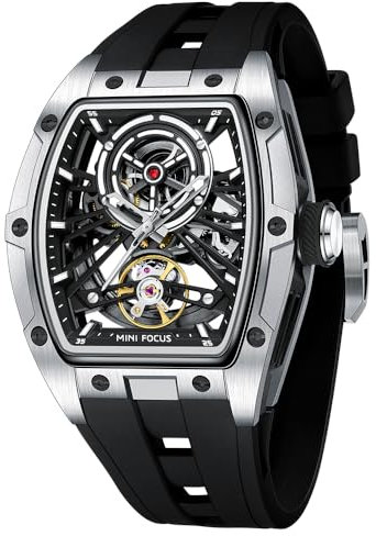 AIMES Tonneau Herren-Automatikuhr, luxuriös, Skelett-Uhren für Herren, automatischer mechanischer Aufzug, wasserdicht, analog, einzigartig, cool, quadratisch, großes Zifferblatt, Armbanduhr mit