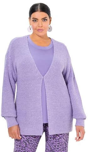 Ulla Popken Damen große Größen Übergrößen Plus Size Strickjacke, Pailletten, Oversized, Rippstrick, V-Ausschnitt