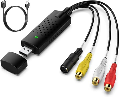 PKOUVOO USB 2.0 Audio Video Grabber Konverter Videokassetten Digitalisieren VHS Digitalisieren und bearbeiten Sie Videos von jeder analogen Quelle Unterstützt NTSC PAL SECAM for Windows und Mac