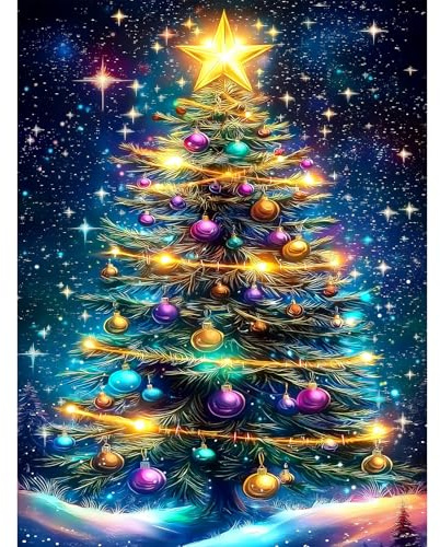 Lxmsja 5D Diamond Painting Natale, Albero di Natale Diamond Painting Kit Completo, Diamantini Crystal Art, Strass Ricamo a Punto Croce, Hobby Creativi Adulti Decorazioni da Parete e Casa 30x40cm
