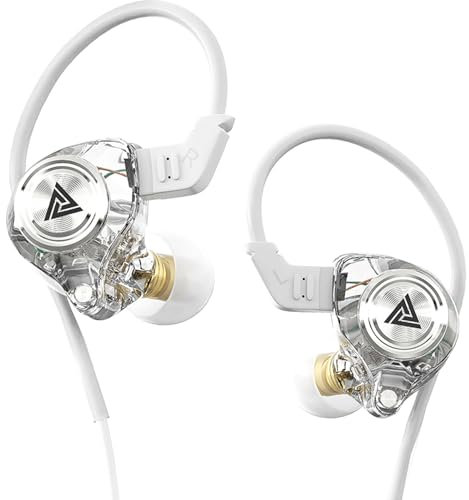 Ttbesmi QKZ AK3 in Ear Monitor Headphones, Portable 3.5mm Wired Gaming IEM in-Ear Earphones Ear Buds, HiFi Stereo Headphone Cool White Clear Inear Monitors Earbuds for Singers Musicians with Mic