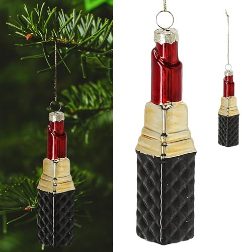 Christbaumschmuck Lippenstift | Glas 12x2,6cm bunt | Baumschmuck Anhänger Weihnachtsschmuck (1 x Christbaumschmuck Lippenstift)