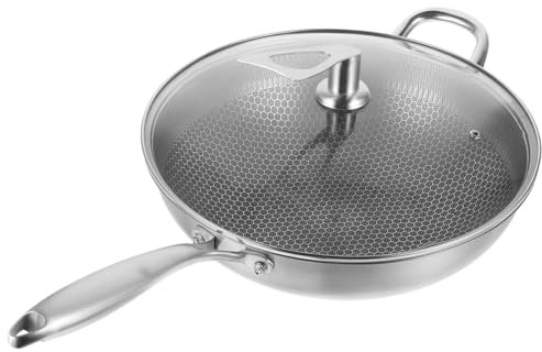 OFFSCH Wok Antiaderente in Acciaio Inossidabile Coperchio Per Pentola Tradizionale Facile Da Pulire Capacità