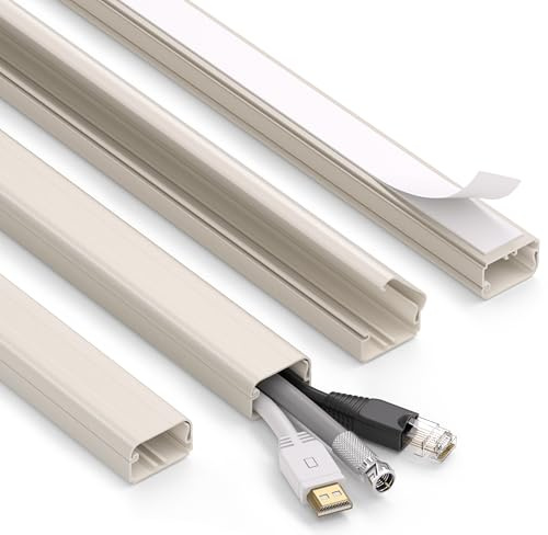 Kabelkanal beige 160 cm (4x40 cm Set) – Selbstklebend mit Snap & Lock – Große Kapazität für 2–4 Kabel – Kabelschacht für TV-Wandmontage ZhiYo