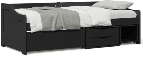 Juroupi Tagesbett mit 3 Schubladen ohne Matratze Stauraumbett Schlafsofa Tagesbett Bett Mit Stauraum Sofabett iRun Schwarz 90x200cm