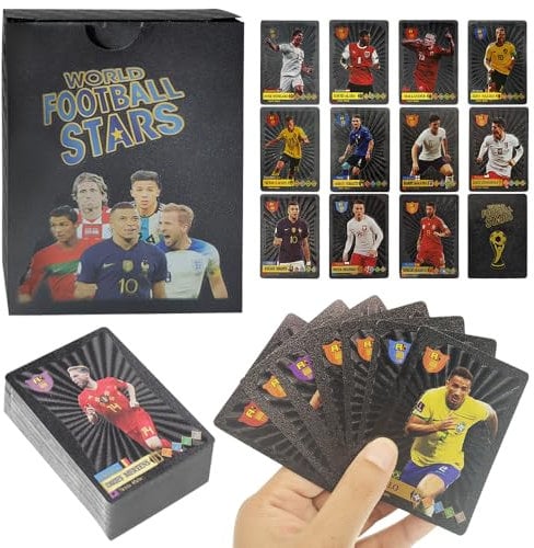 IXYHKB Pack of 55 World Cup Football Star Cards, Football Cards, Football Trading Cards, Champions League Football Cards, Football Cards for Fans, Children, Teenagers and Adults (Black)