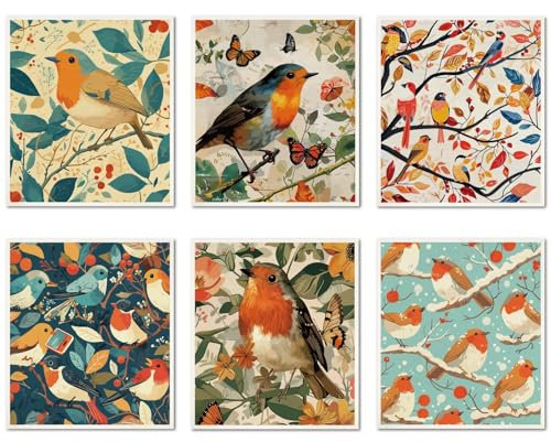 CREATCABIN 6Pcs Swedish Dishcloths for Kitchen Reusable Swedish Dish Towels Absorbent Dish Rags Winter Sponge Cleaning Cloths Washable Quickly Drying No Odor Washing Dish Cloths Birds 7.6x6.7 Inch