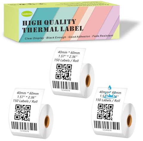 Lemketan Thermo-Etiketten, 40 mm x 60 mm, kompatibel mit Supvan T50M Pro, Phomemo M110, Etikettenmacher-Klebeband, wetterfeste und reißfeste Thermo-Aufkleber (450 Stück)