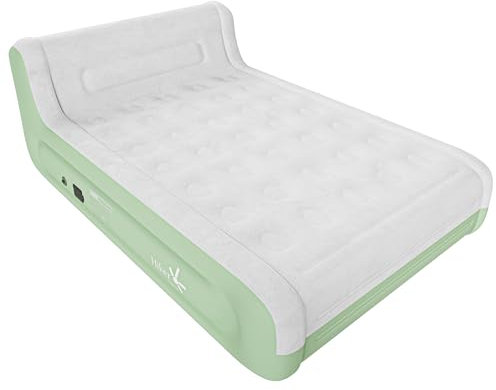 HikerSKY Luftmatratze mit Kopfteil und batteriebetriebener Pumpe, in 3 Minuten selbstaufblasend, Luftbett für Zuhause & Camping, 220×154×45 cm, Grün