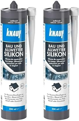 Knauf Bau & Allwetter Silikon zum Abdichten von Fugen im Innen- und Außen-Bereich – Allwetter-Silicon, Dicht-Masse für Fenster, Türen und Fassaden, 300-ml, anthrazit (Packung mit 2)