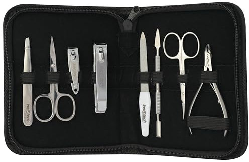 8-teiliges Maniküre-Set für Damen & Herren – Nagelpflege-Set aus Edelstahl mit Nagelschere, Hautschere, Teennagel, Nagelknipper, Nagelreiniger, Glasnagelfeile und Pinzette – Pediküre-Set