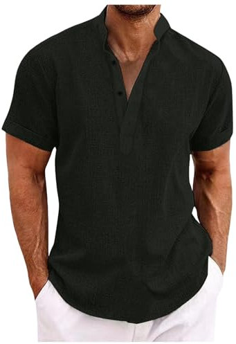 T-Shirts à Manches Courtes Homme Slim- Chemise Col Mao Ete Décontractée Couleur Unie Chic Haut Classiques Ample Comfortable Simple Top Tous Les Jours Passe-Partout Golf Sport Respirante Blouse
