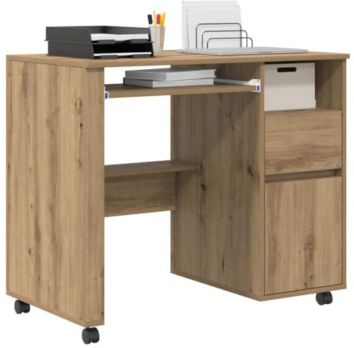 vidaXL Tisch mit Rädern Artisan-Eiche Holzwerkstoff 91 x 50 x 77 cm | Ideal für kleine Räume, Genug Platz für deine Sachen, Der Tisch lässt sich easy verschieben