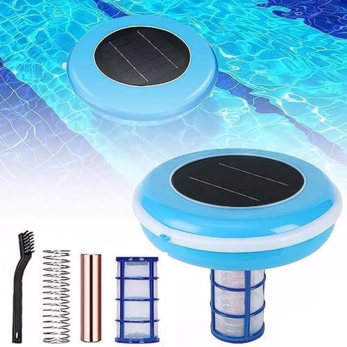 Ioniseur De Piscine Solaire, Nettoyer De Piscine Automatique en Cuivre en Argent en Cuivre, Nettoyer d'eau Flottante Et Purificateur, Copper Silver ION Automatic Pool Nettoyer, Max 35 000 Gal