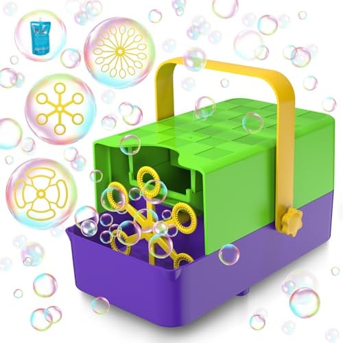 Bubble Machine, 3 in 1 Bubble Maker for Kids - 3 Replaceable Wands & 2 Speeds Control, Operated by Plug-in or Batteries, Bubble Toys for Outdoor Indoor Party, Wedding