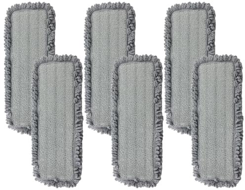 Microfibre Mop Pads - 6 Grey Fluffy Micro Fibre Replacement Heads Compatible with Spray & Handy Mops - Ideal for Hardwood, Tile and Laminate Floors