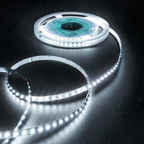 LED Streifen 10M,Fosingut 12V 2835SMD LED Band Lichtleiste Lichterkette Kaltweiß 6500K,Selbstklebend Schneidbar Hohe Helligkeit 120LEDs/m 8mm Stripes für Bar,Kanal,Küche,TV,Auto,Heim Decor(Nur Strip)